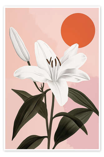 Poster White lily and red full moon