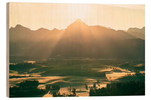 Holzbild Alpenpanorama - Sonnenaufgang über dem Säuling im Allgäu
