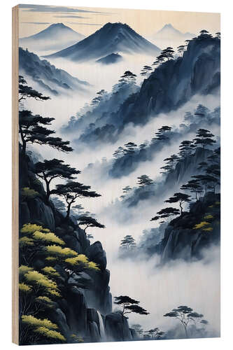 Wood print Misty Landscape