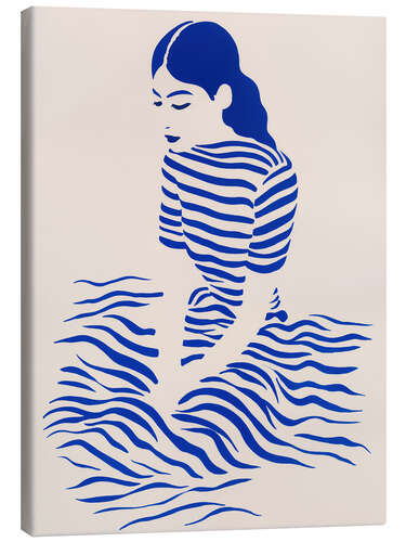 Tableau sur toile Boho woman portrait with blue stripes