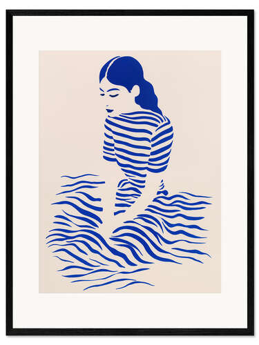 Ingelijste kunstdruk Boho woman portrait with blue stripes