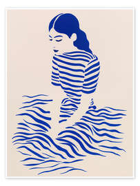 Poster Boho woman portrait with blue stripes