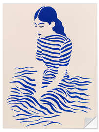 Selvklæbende plakat Boho woman portrait with blue stripes