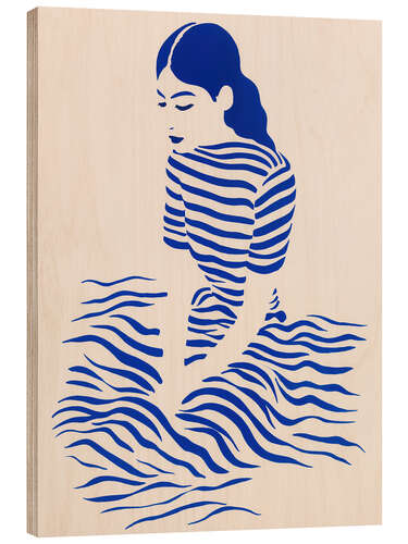 Cuadro de madera Boho woman portrait with blue stripes