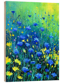 Holzbild Blaue Kornblumen