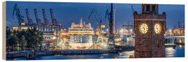 Cuadro de madera Hamburg harbor with water level tower - Jan Christopher Becke