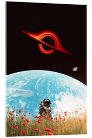 Akrylbilde Astronaut in a poppy field and black hole - Gen Z