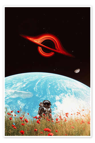 Poster Astronaut in a poppy field and black hole