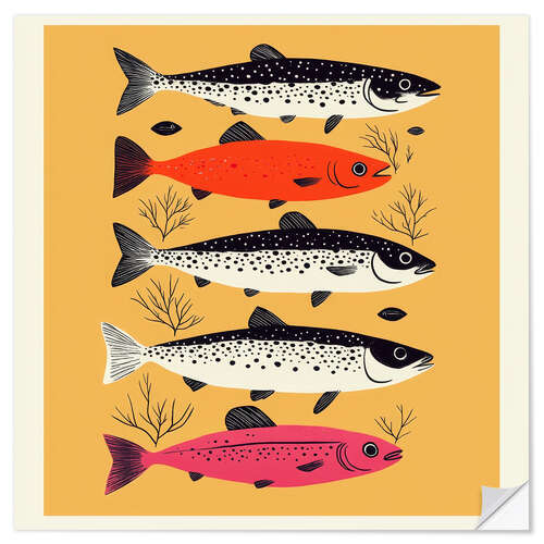 Selvklebende plakat Five Fish