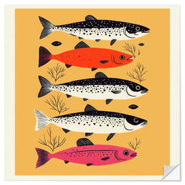 Selvklebende plakat Five Fish