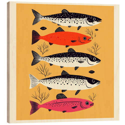 Wood print Five Fish