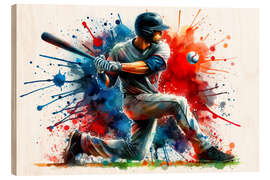 Holzbild Baseballspieler im Aquarell