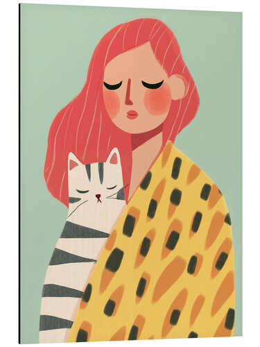 Alubild Rothaarige Frau mit Katze