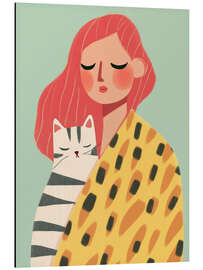 Aluminium print Redhead woman with cat