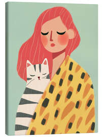 Canvas print Redhead woman with cat