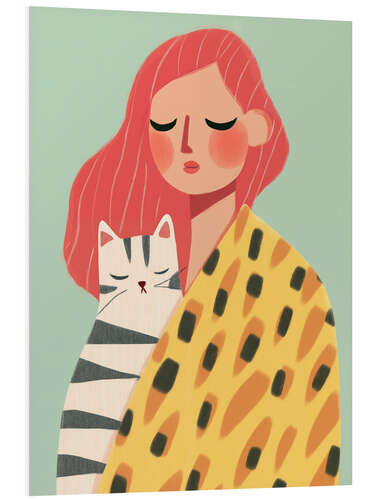 Stampa su PVC Redhead woman with cat