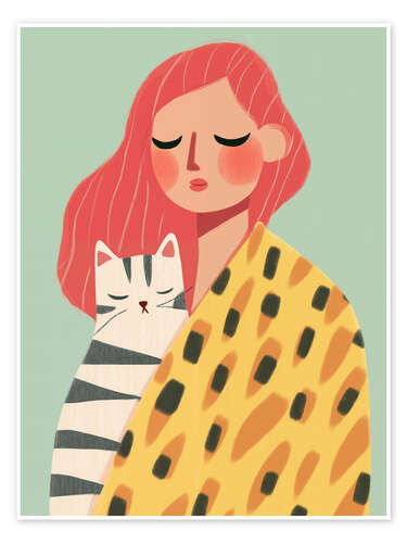 Poster Redhead woman with cat