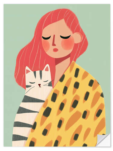 Sisustustarra Redhead woman with cat