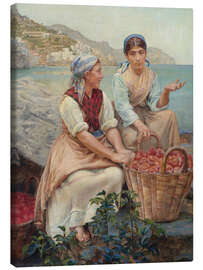 Canvastavla Italian girls with tomatoes in basket - Kristian Zahrtmann