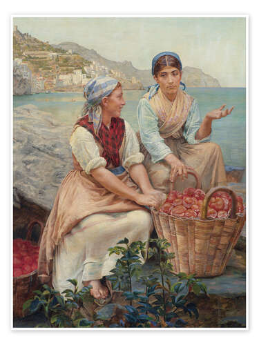 Poster Italian girls with tomatoes in basket