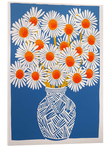 Quadro em acrílico White daisies on blue