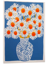 Tableau en verre acrylique White daisies on blue