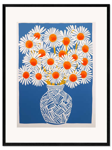 Framed art print White daisies on blue