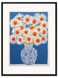 Impression artistique encadrée White daisies on blue