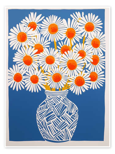 Poster White daisies on blue