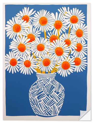 Självhäftande poster White daisies on blue