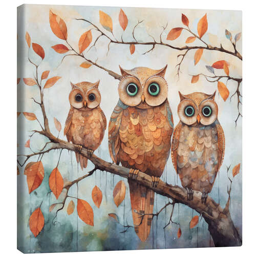 Lienzo Owls in the autumn forest