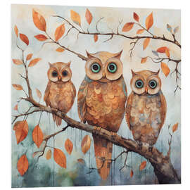 Hartschaumbild Eulen Im Herbstwald