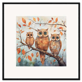 Gerahmter Kunstdruck Eulen Im Herbstwald