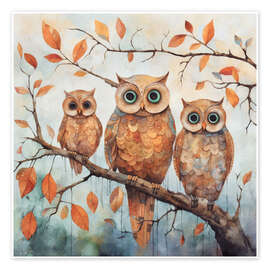 Wall print Owls in the autumn forest - Andrea Haase