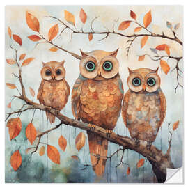 Wandsticker Eulen Im Herbstwald