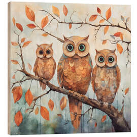 Quadro de madeira Owls in the autumn forest - Andrea Haase