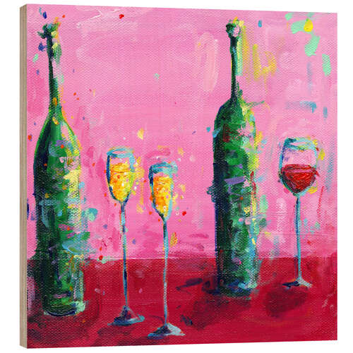 Holzbild Prosecco und Rotwein