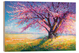 Trätavla The Sweet Romance of Cherry Blossom Trees - Leon Devenice