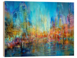 Wood print The big city on the river