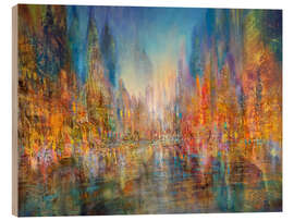 Cuadro de madera Vibrant life in the city on the river