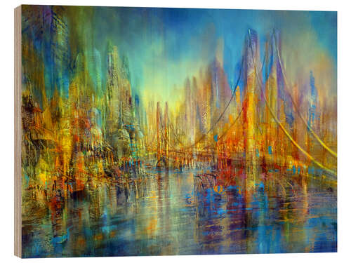 Wood print The city on the river - the bridge