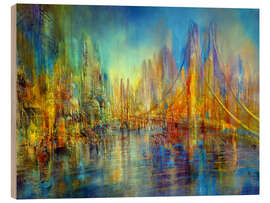 Wood print The city on the river - the bridge - Annette Schmucker