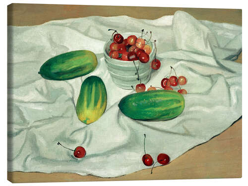 Canvas print Three cucumbers and a pot of cherries, 1911