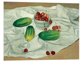 Hartschaumbild Drei Gurken und ein Topf mit Kirschen, 1911