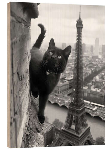 Wood print Kitty in Paris