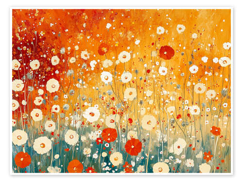 Plakat Red and white poppies