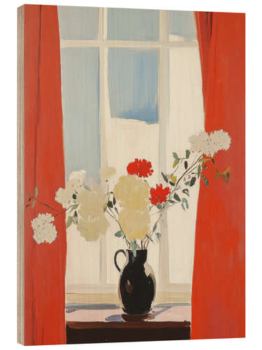 Hout print Red curtains