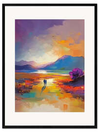 Kunsttryk i ramme Sunset at the lake