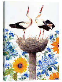 Canvas print Stork Nest with Cornflowers and Sunflowers - Tetiana Savchenko