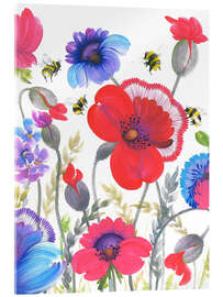Acrylic print Pink, Red, and Blue Wildflowers in Petrykivka Style